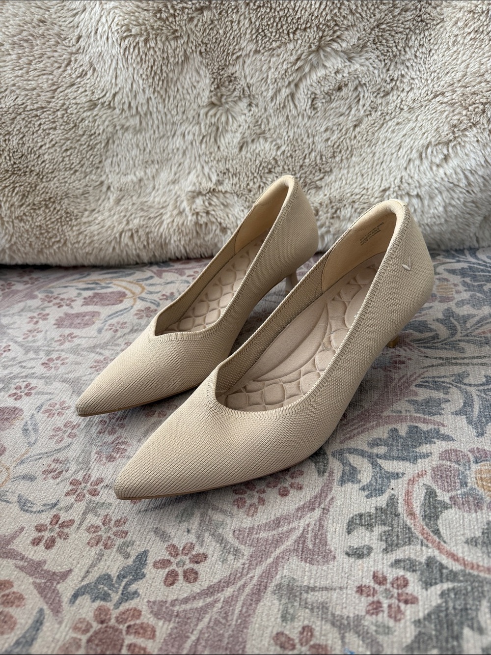 Classic Pointed Low Heel Pumps in Light Beige
